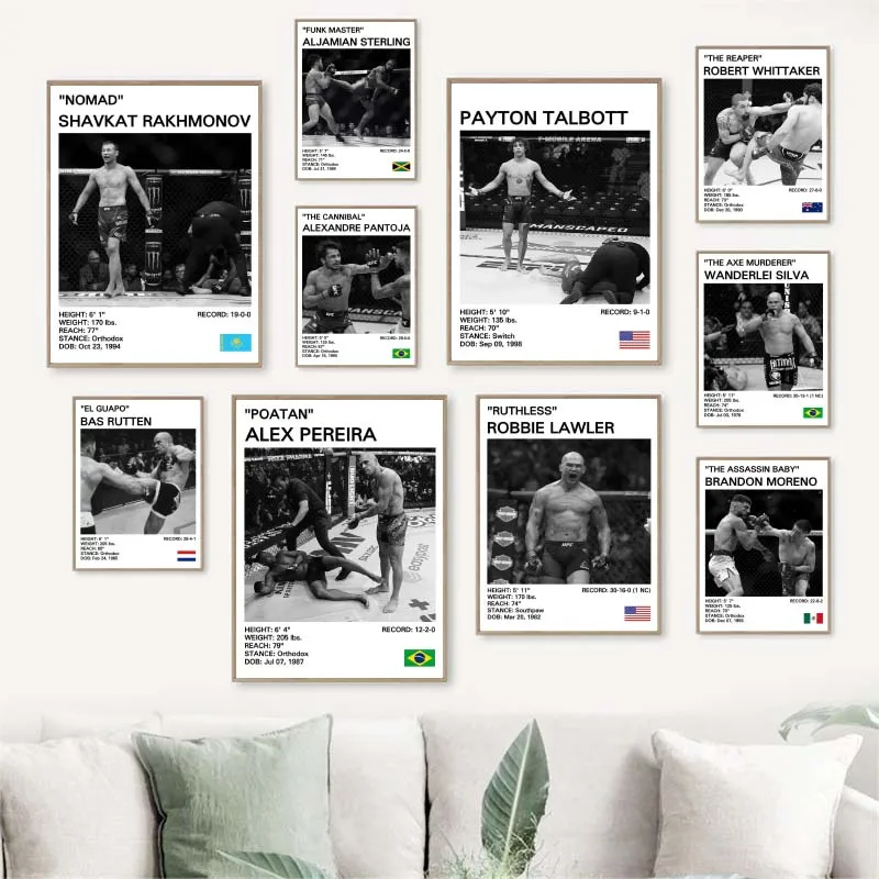 أسود أبيض الملاكمة أساطير قماش المشارك الملاكمة القتال قماش طباعة اللوحة جدار ديكور لصالة الألعاب الرياضية ديكور المنزل غير المؤطرة #3