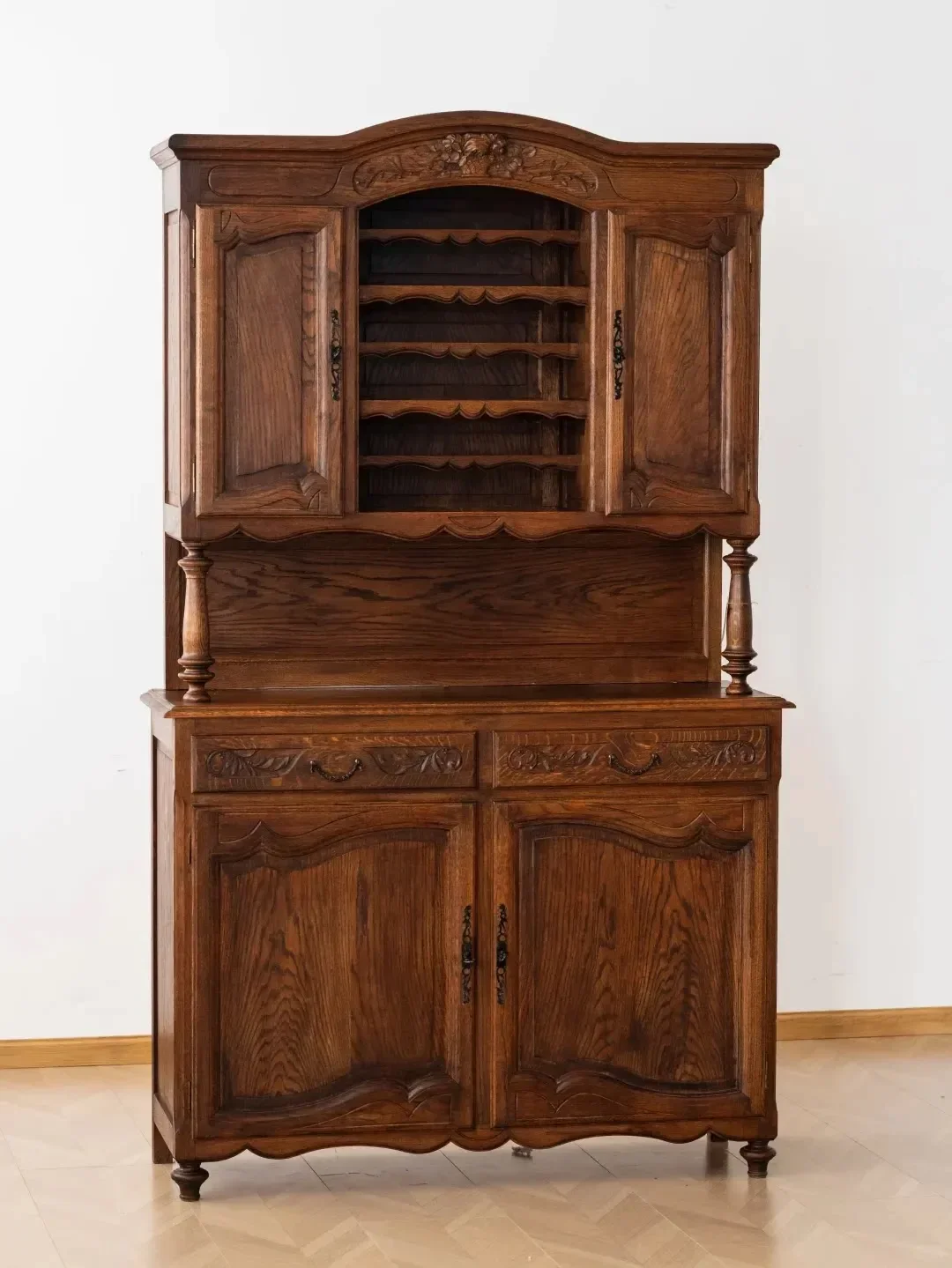 retro solid wood carving flower dining side cabinet locker living room storage dual-purpose display cabinet