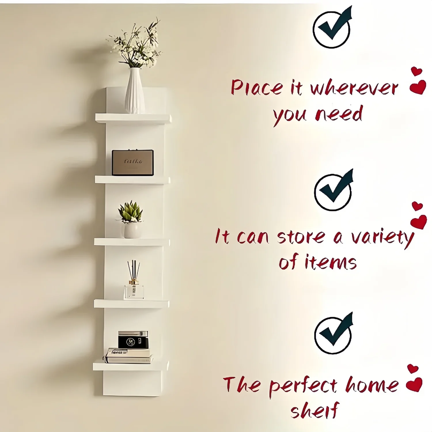 5 Tier Wall Shelf Unit  Decorative Wall Mount Vertical Shelving Modern Column Floating Shelves for Bedrooms  Bathrooms