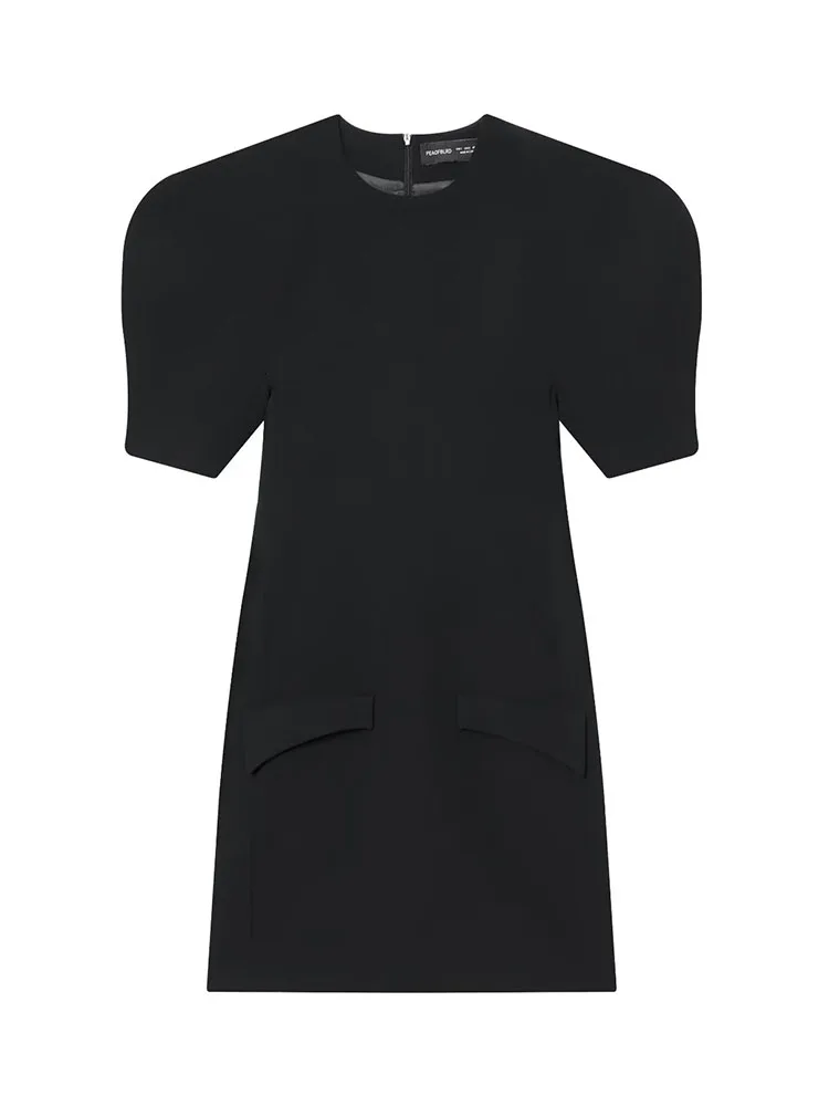 

HH Women's Fashion Round Neck Sexy Slim Wide Shoulder Short Sleeve Dress Female Elegant Party Zipper Straight Hem Fluffy Dress