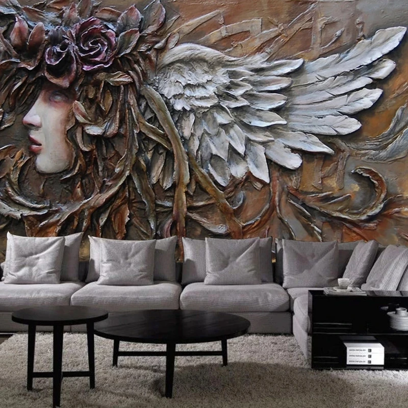 Customized Mural Wallpaper 3D Relief Angel Figure Painting Cafe European Living room sofa TV background wall bedroom restaurant