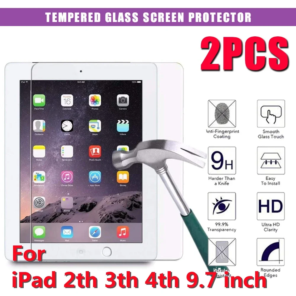 

2Pcs Tablet Tempered Glass Screen Protector Cover for Apple IPad 2 3 4 9.7 Inch Full Coverage Protective Film for IPad 2 3 4 Gen