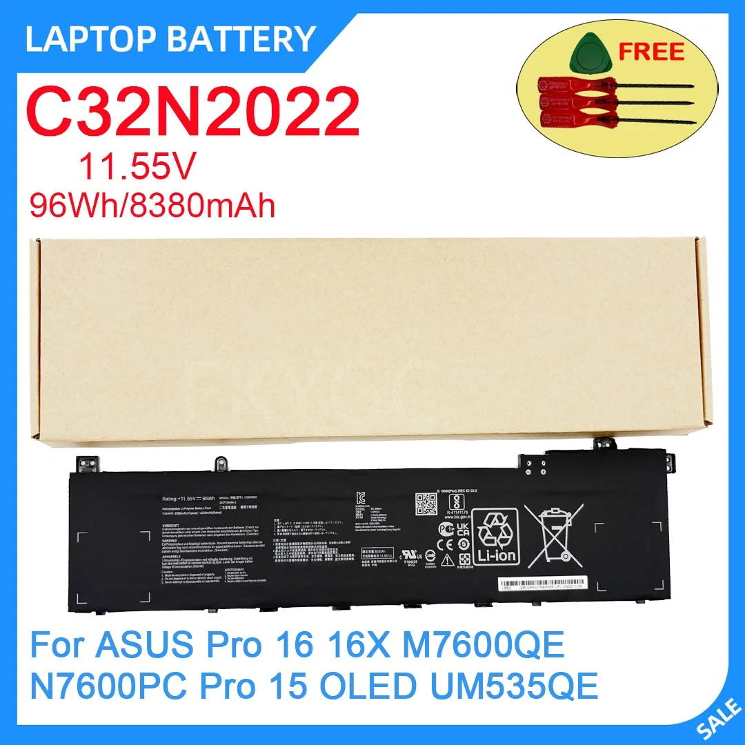 New Laptop Battery C32N2022 11.55V 96Wh 8380mAh High Quality For ASUS Pro 16 16X M7600QE N7600PC Pro 15 OLED UM535QE