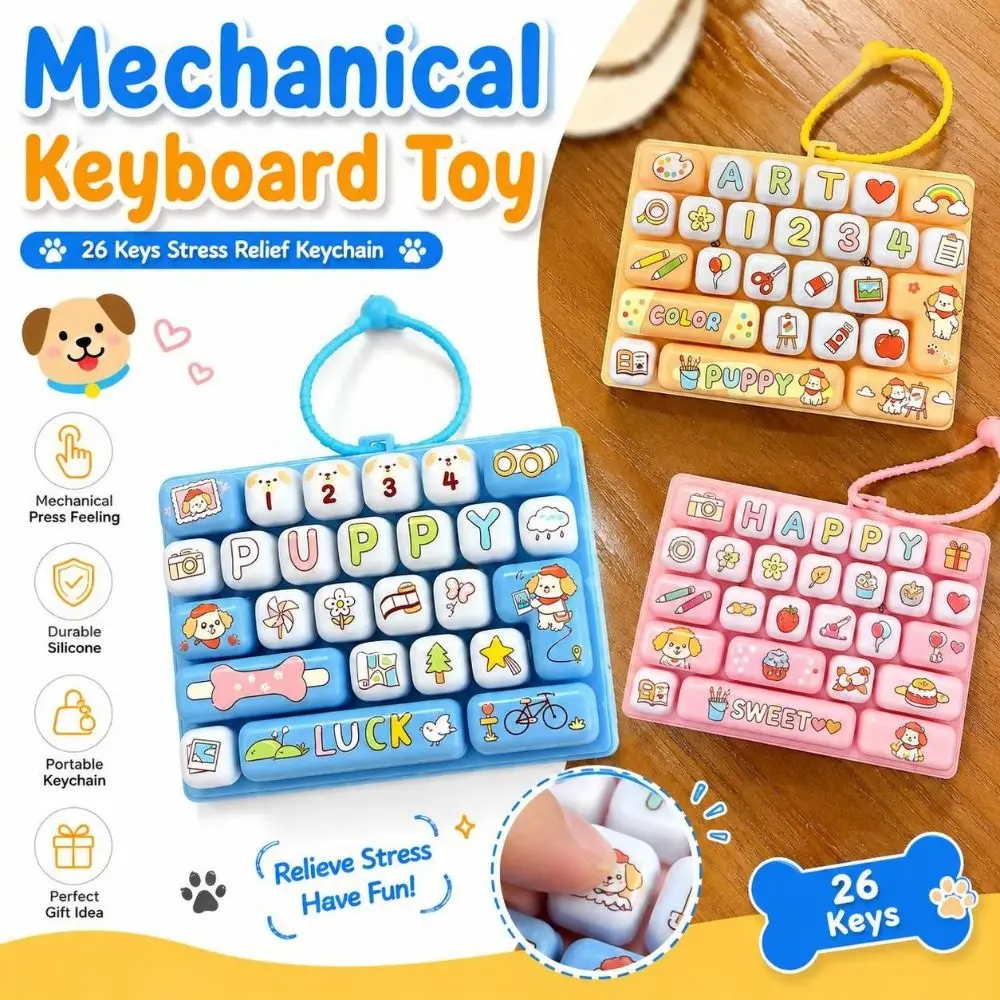 26-Key Mechanical Keyboard Keycap Clicker Decompression Button Fidget Keyboard Keychain Hand Relax Stress Relief Fidget