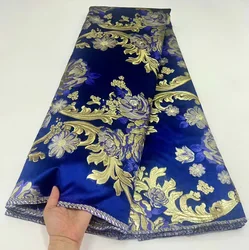 Latest Gold Blue French Jacquard Brocade Lace Fabric 2026 High Quality African Nigerian Organza Lace Fabric For Wedding LHD22172