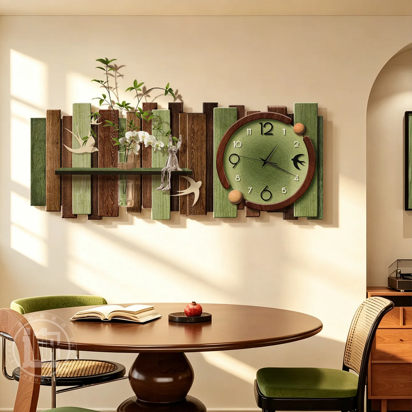 Restaurant clock wall decorative painting retro mural background wall hanging painting, make up the price difference