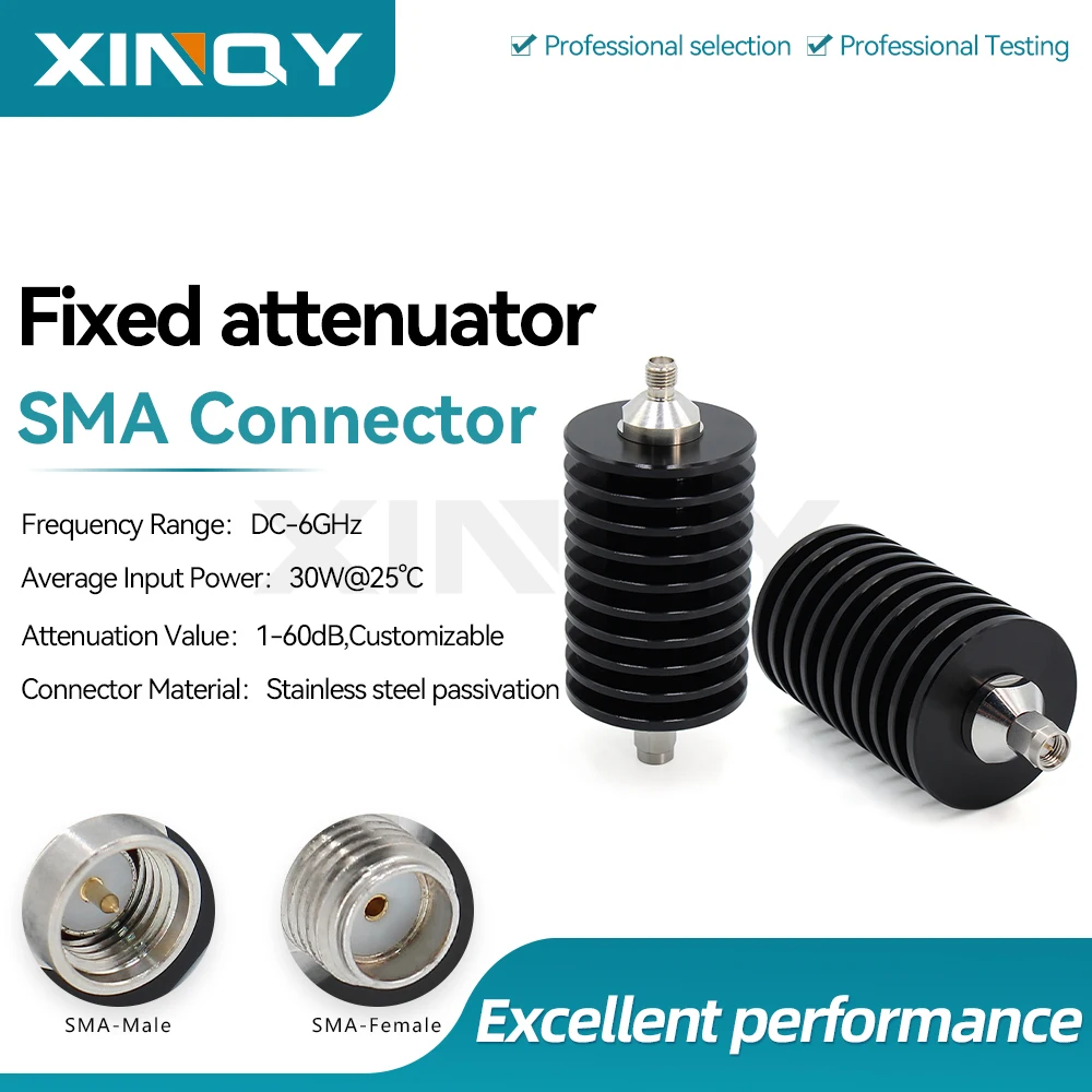 XINQY 30W High Power SMA-JKT Fixed Attenuator, DC-6GHz Signal/Power Attenuator, Available Values: 1dB, 3dB, 6dB, 15dB, 20dB, 30dB, 40dB