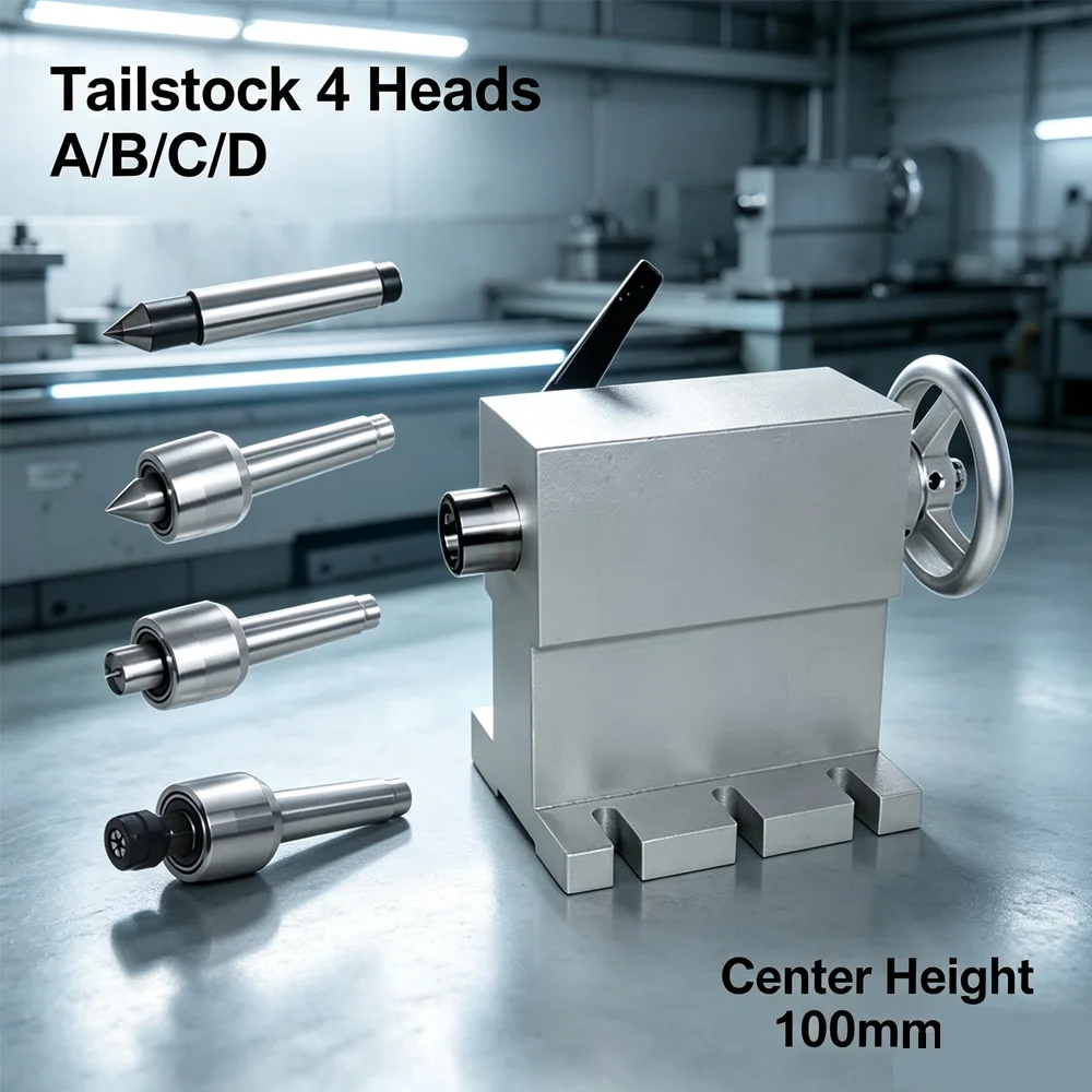 Mobile Tailstock Center Height 100Mm MT2 Top Head ER11 For 4Th Axis A Axis Engraving Machine Workholding Machining Accessories