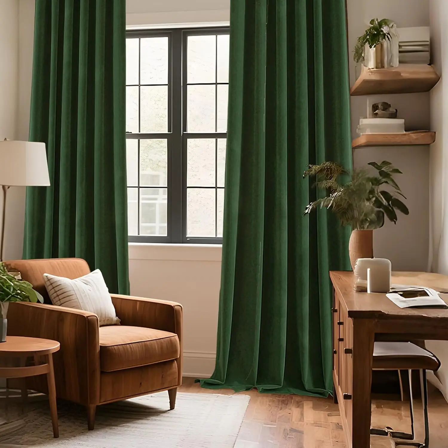 Forest Green Velvet Blackout Curtains Noise Reducing Rod Pocket(52x84 inches, 1 Panel)