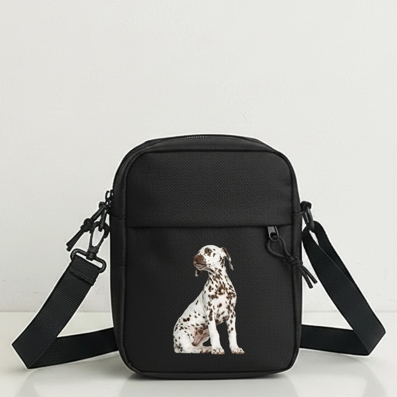 Trendy Dalmatian Pattern Mini Shoulder Bag with Removable Strap, Zipper Closure, Ideal for Travel, Party, Work, Cycling,