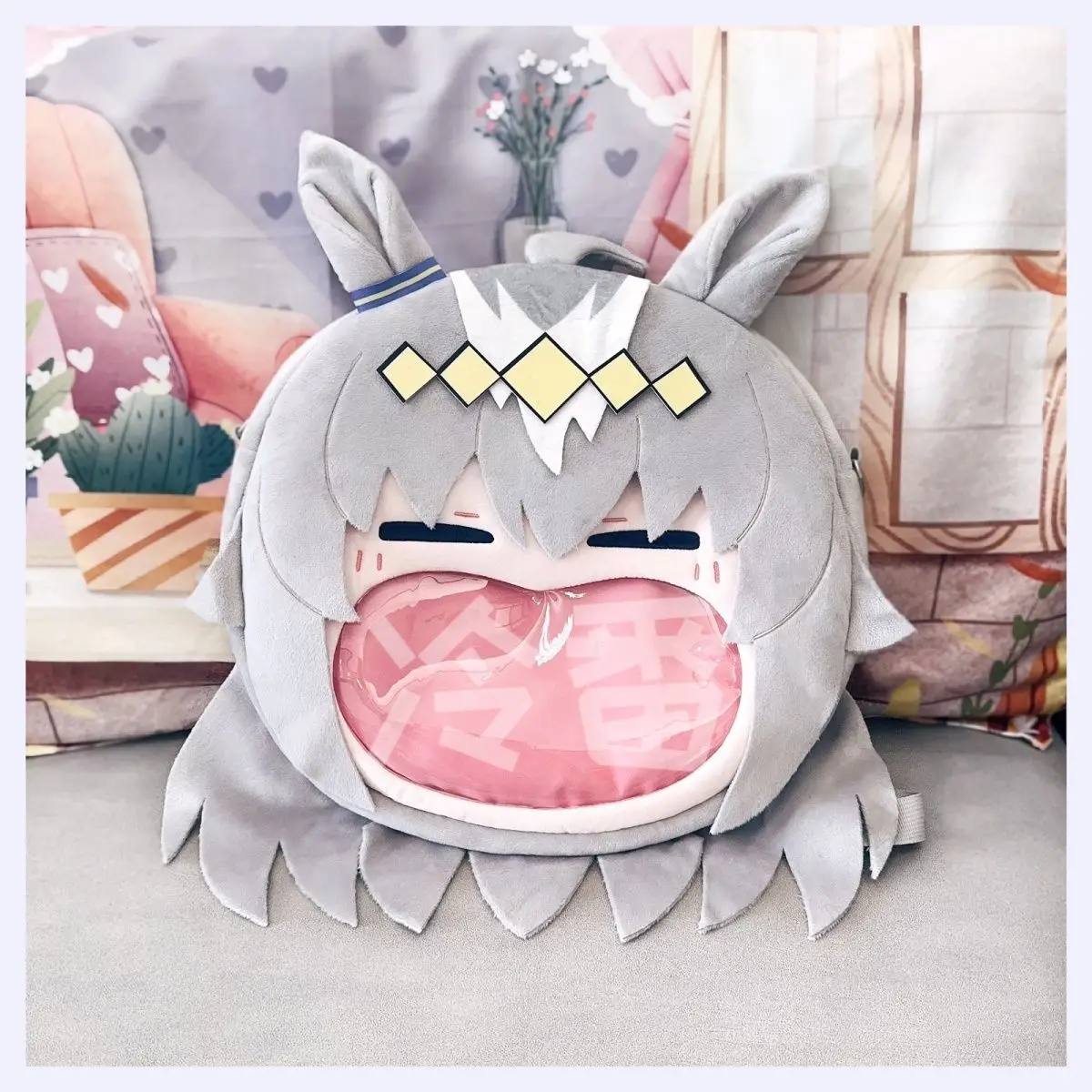 Jockey Girl Merchandise Little Chestnut Hat Big Mouth Plush Pain Transparent School Bag Double Shoulder Crossbody Backpack Anime