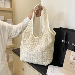 Floral Women Shoulder Bags Large Capacity Lace Ladies Casual Travel Shopping Tote Bag Vintage Thin Cotton Female Handbags Bolsa