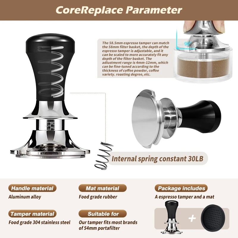 Kaffee manipulation konstanter Druck kalibriert 51mm 53mm 58mm feder belastete 30lb Edelstahl Barista Werkzeuge Espresso Zubehör