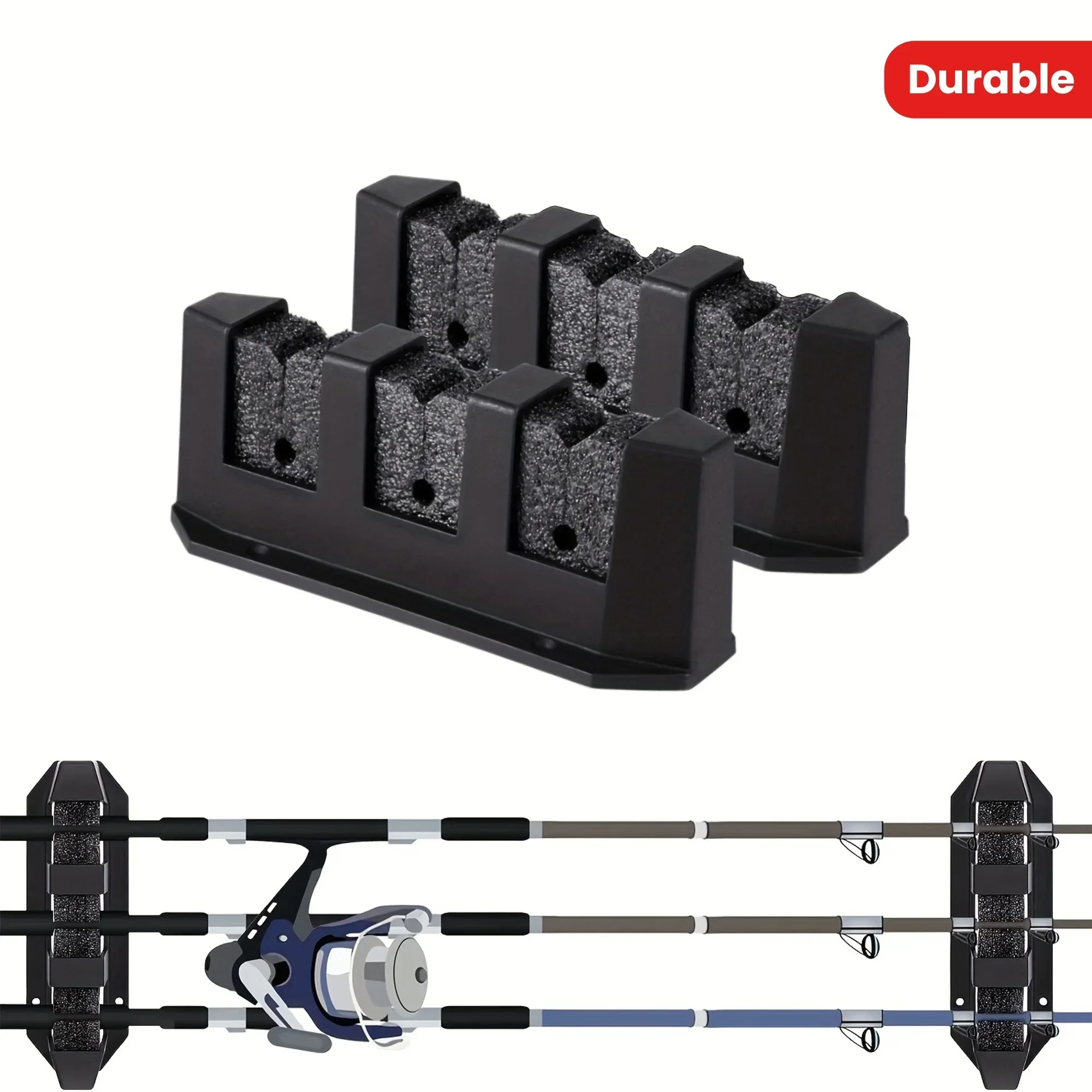 2pcs 3-Rod Storage Holder for Most Fishing Rods, Display Racks Horizontal Wall Mounted Fishing Pole Holders Fishing Tools