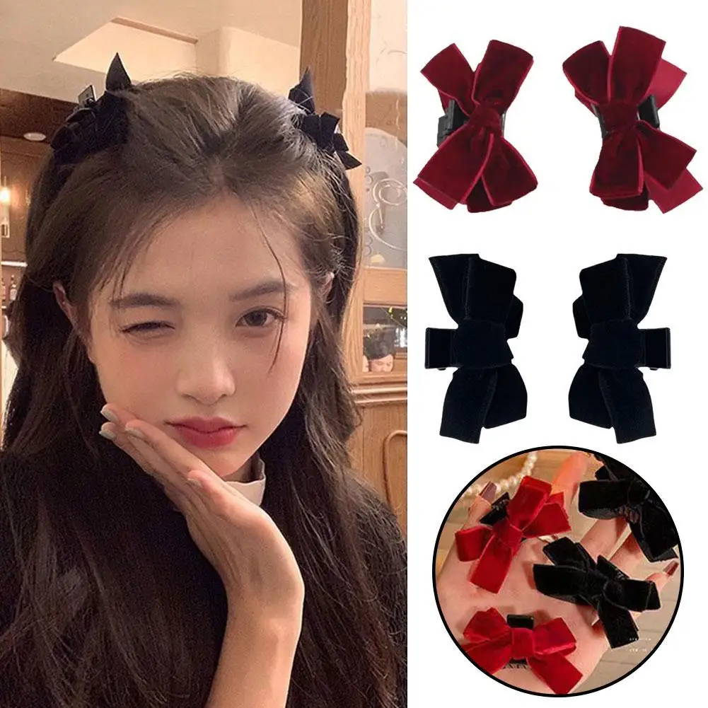 2PCS Velvet Bow Hairpin Side Clip Bangs Clip Summer Princess Head Small Clip Headdress 2024 New Fashion