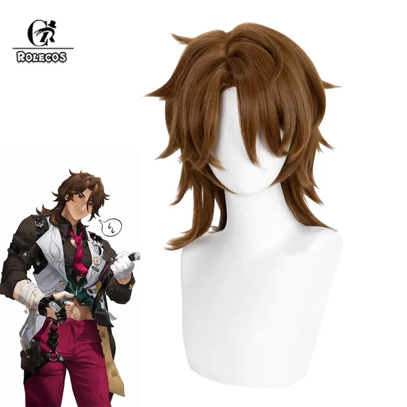 

ROLECOS Gallagher Cosplay Wigs Game Honkai Star Rail Gallagher 35cm Short Straight Brown Men Wig Heat Resistant Synthetic Hair