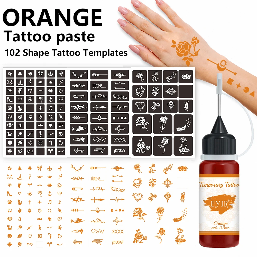 EYIR Henna Tattoo Paste Set 9 Farben Temporäre Tattoo Farbe mit 3 Schablonenblättern Körperkunst Malen DIY Festival Party – Detail 11