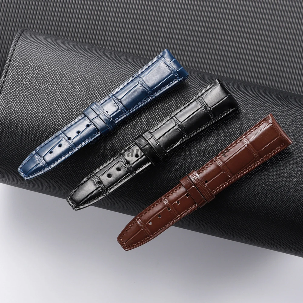 Correa de reloj de cuero genuino de bambú 20mm 21mm 22mm para piloto IWC para PORTUGIESER correa de reloj de cuero de vaca pulsera de reloj de negocios para hombres