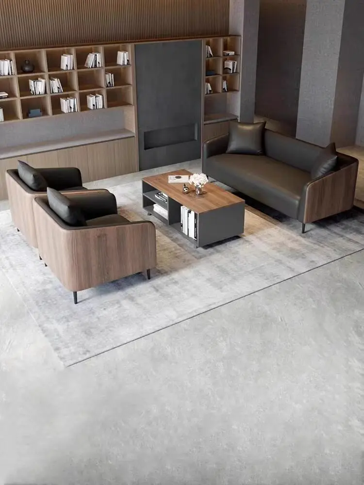 Office Business Modern Simple Guest Reception Italian Rest Area Three-person Color Matching Sofa Coffee Table Combination