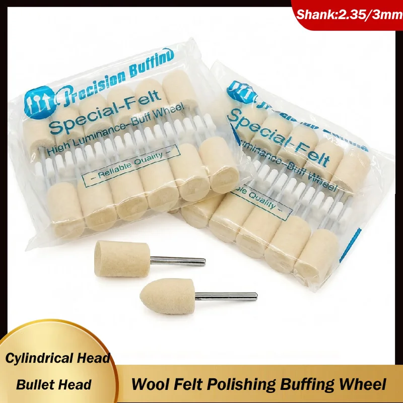 Wool Polishing Wheels for Dremel 2.35/3mm Shank Wool Felt Mounted Polishing Buffing Wheel for Grinder Drill Rotary Tools