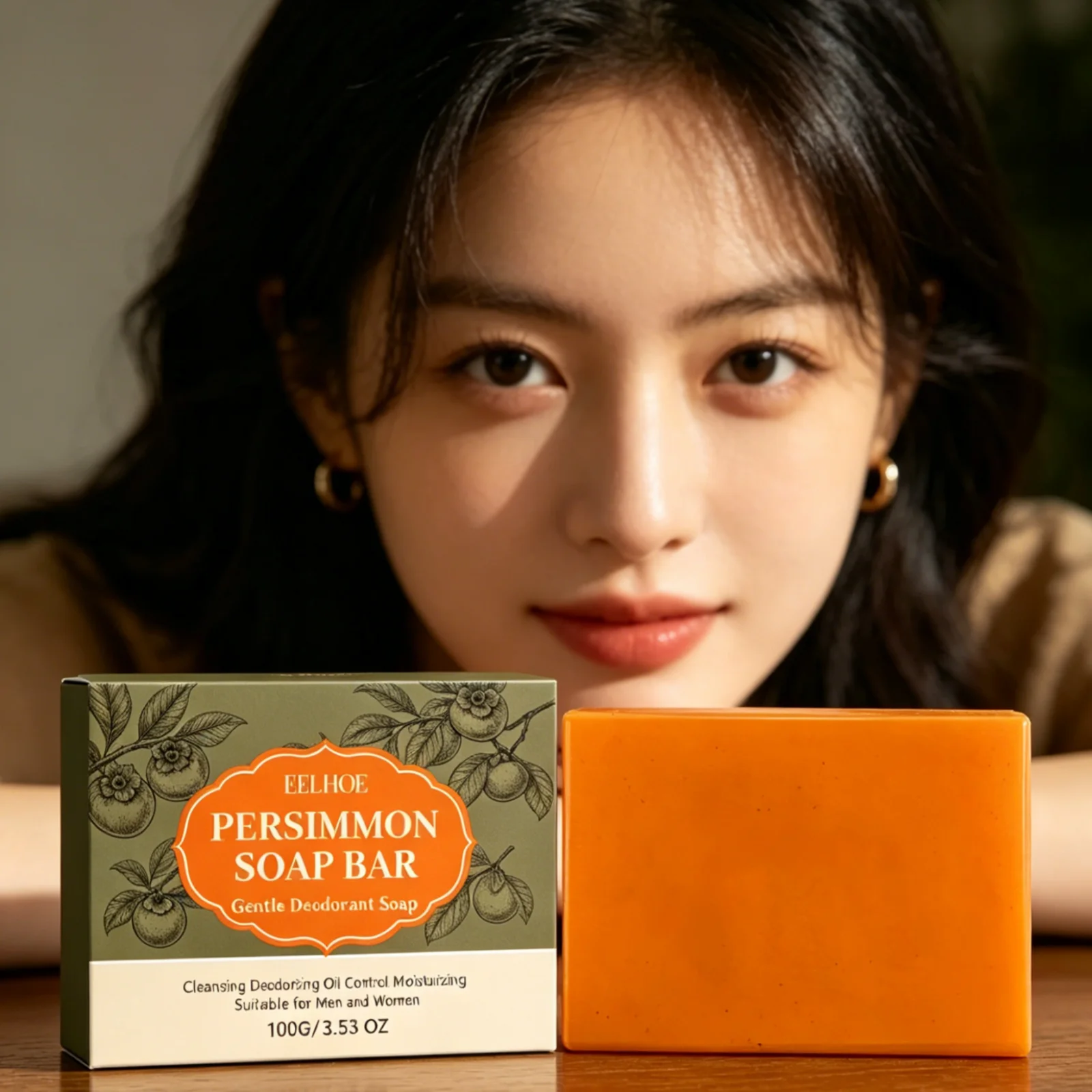 EELHOE Persimmon Soap Body Odor Elimination Oil Control Soft Smooth Skin Moisturizing Refreshing Gentle Cleansing Deodorant Soap