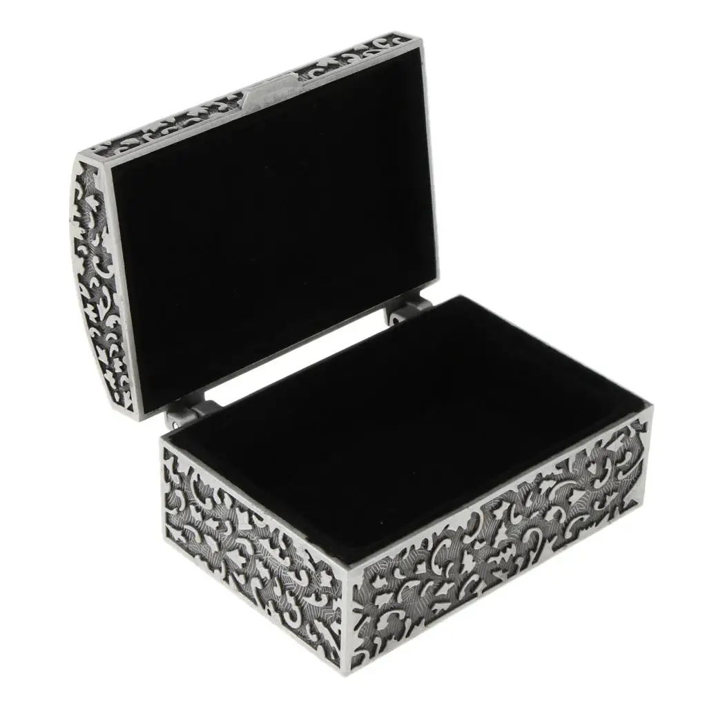 Metal Vintage Jewelry Box Rectangle Zinc Alloy Trinket Treasure Chest Ring Earrings Gold Coin Case Storage Organizer