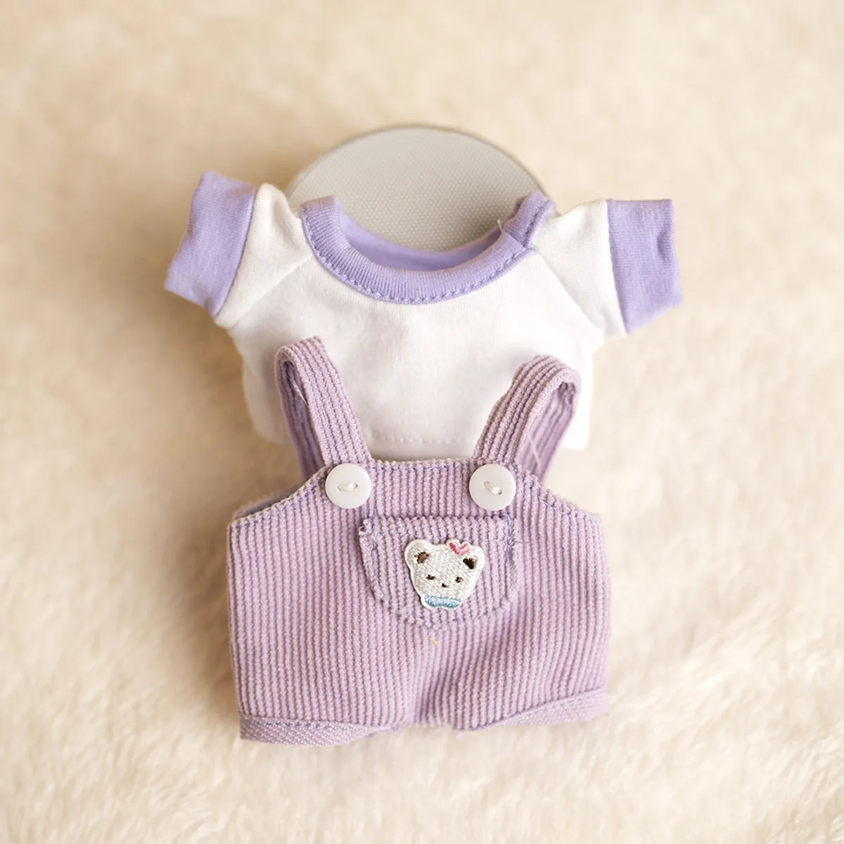 [ไม่มีตุ๊กตา] สำหรับชุดตุ๊กตา Labubu Mini Plush อุปกรณ์เสริมตุ๊กตา ชุดเอี๊ยมผ้าลูกฟูก เสื้อยืด ของขวัญเสื้อผ้า