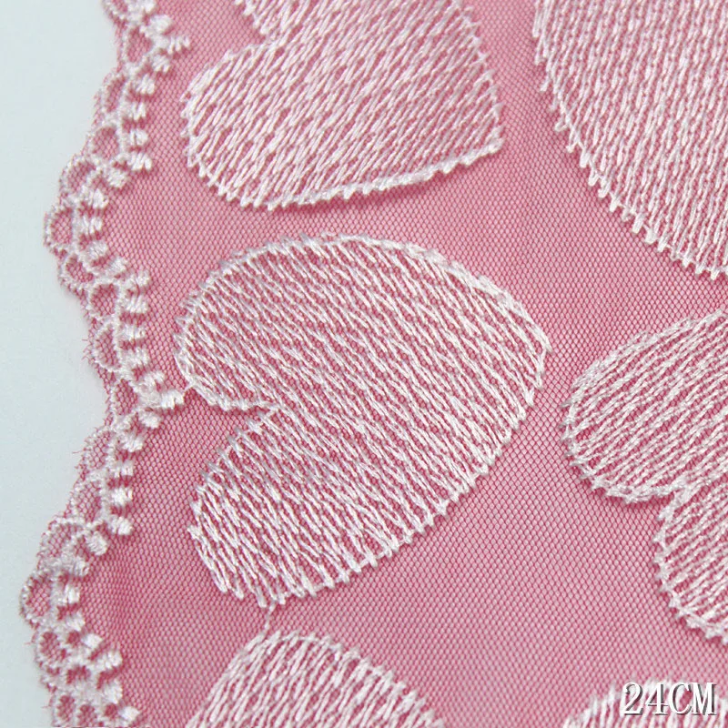 23Yards Embroidered Tulle Lace Trim DIY Dress Sewing Craft Pink Hearts Mesh Bilateral Embroidery Lace for Needle Work