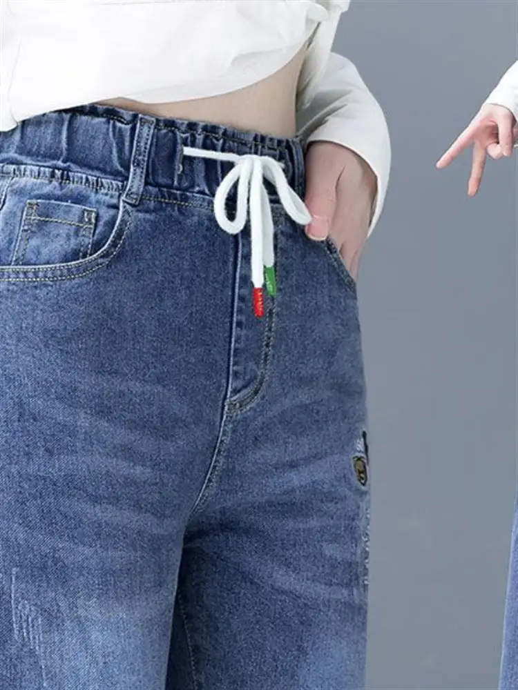 Faionable High-Waist Women's Stretchy Straight-Leg Jeans Dad Pants Spring Autumn New Sle Slimming Harlan Trousers