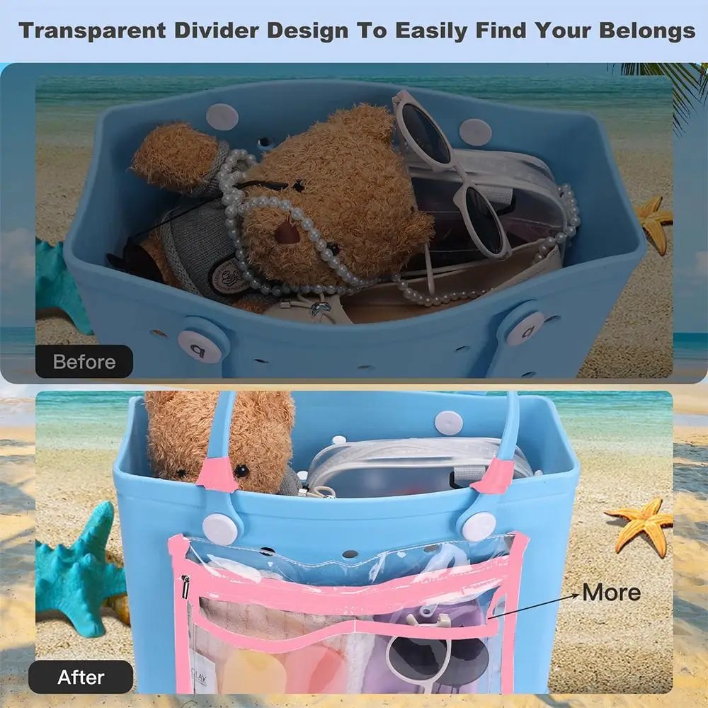 PVC Clear Pouch for Bogg Bag Accessories Waterproof Durable Clear Beach Tote Bag Travel Cosmetic Organizer Connector Storage Bag