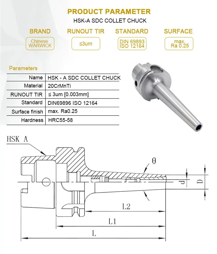 HSK63A ADS8 Cnc Collet Chuck Tool Holder for Milling Machine