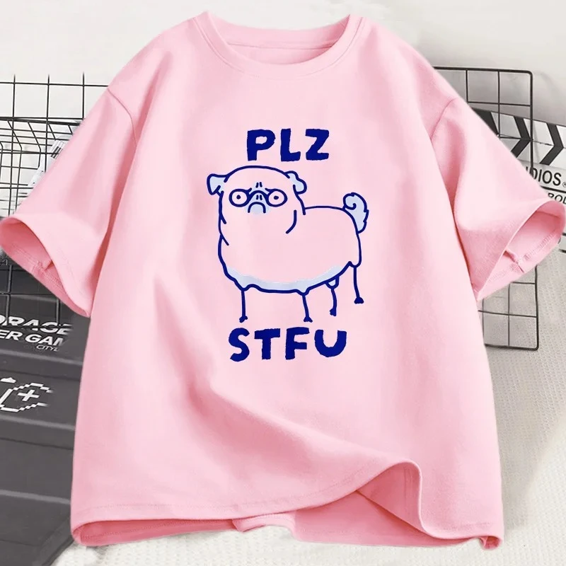 PLZ STFU الصلصال تي شيرت المرأة عادية كم قصير تي شيرت ميمي تي شيرتات عجيبة خمر الرسم الراكون الحيوان التي شيرت الشارع الشهير تيز