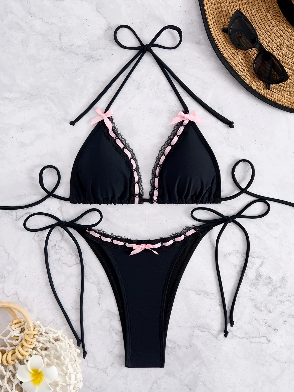 DEKA Print Lace Edge Cutie Harajuku Bikini Set Gothic Vintage Swimwear Spicy Girl Lace Patchwork Push Up Bra Tie Side Micro Swim