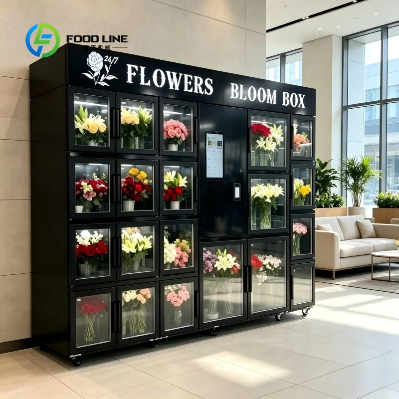 Custom Made Floral Retail Kiosk Touch Screen Cloud Management Constant Temperature Humidity Refrigerated Flower Vending Machine