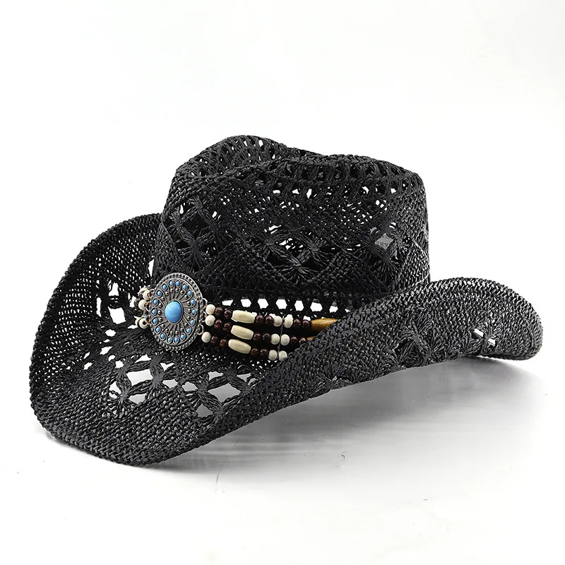 Western Cowboy Men's Cow Head Belt, Spray Painted Straw Hat, Women's Cowboy Hat
