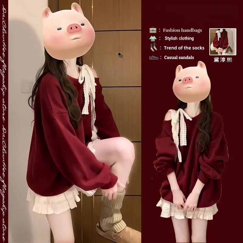 الخريف أزياء الحليب الحرير 120 جرام مركب الكورية كلية نمط الأحمر أعلى جودة الكورية نمط طويل الأكمام جولة الرقبة تي شيرت