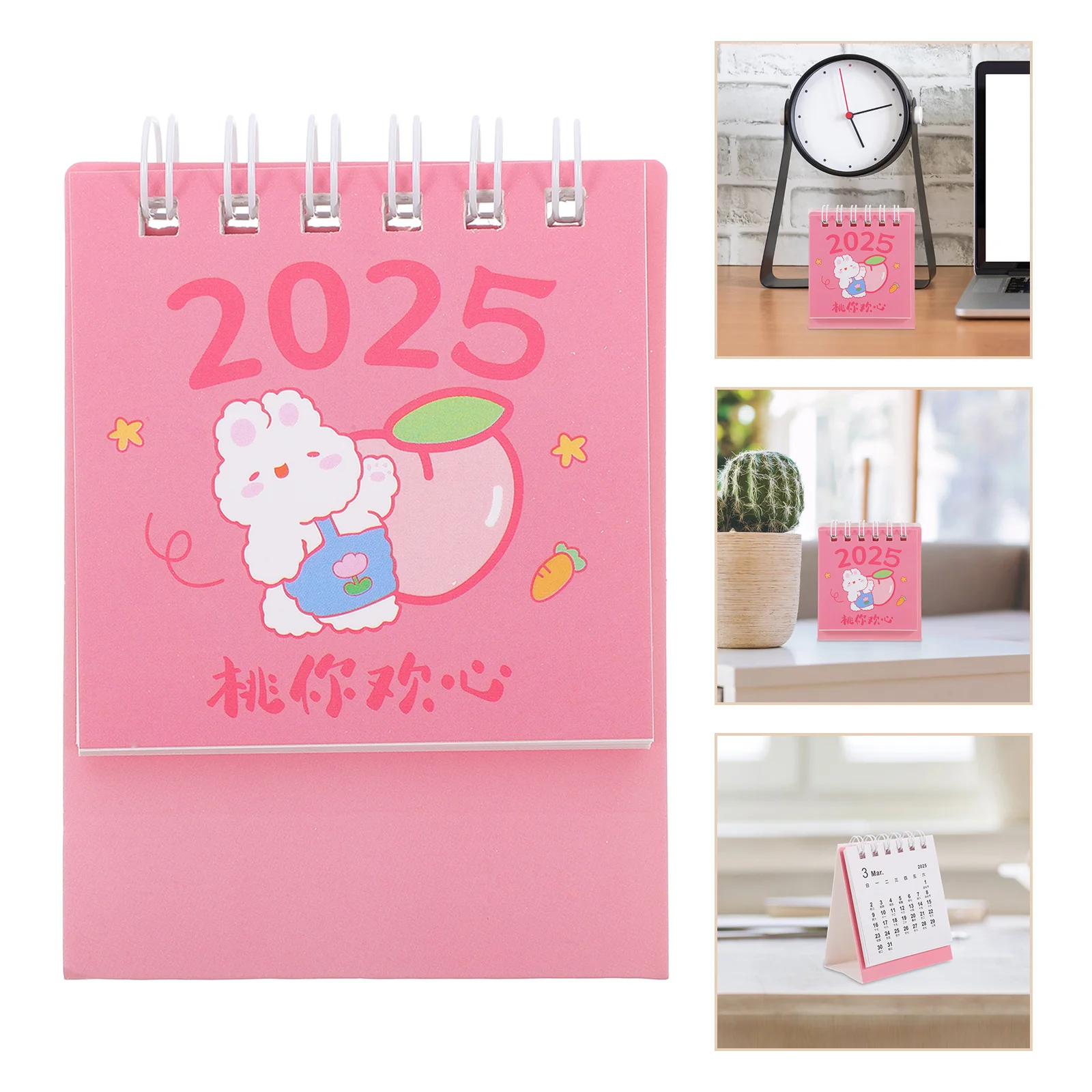 أجندة مكتبية صغيرة لطيف الوردي الأرنب الدائمة الوجه سطح المكتب 2024-2025 التوأم سلك ملزمة مخطط يومي المنزل مكتب المدرسة ديكور #1