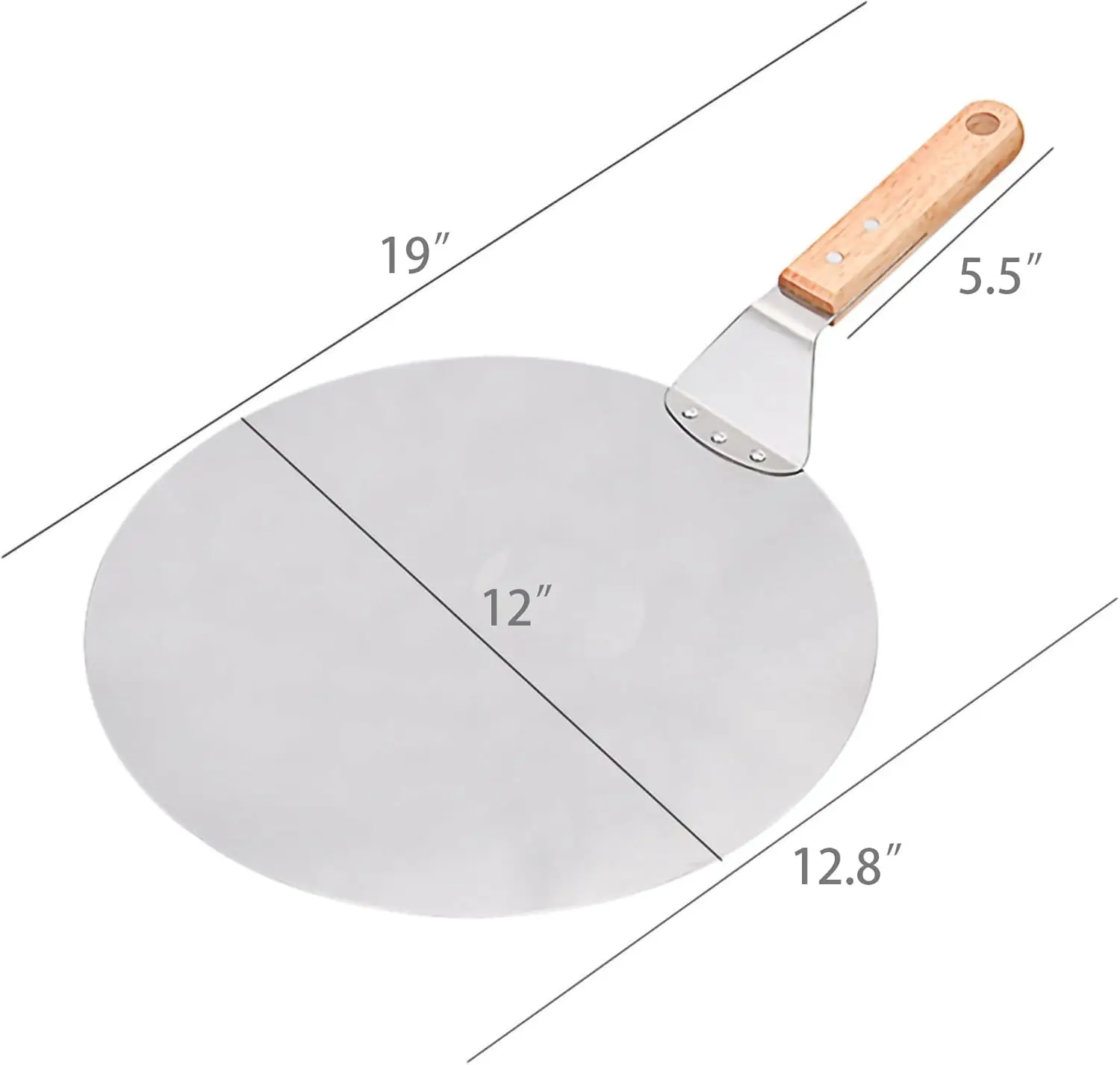 12-inch stainless steel pizza peel, 10-inch cake spatula, large round pizza transfer peel with wooden handle, cake transfer