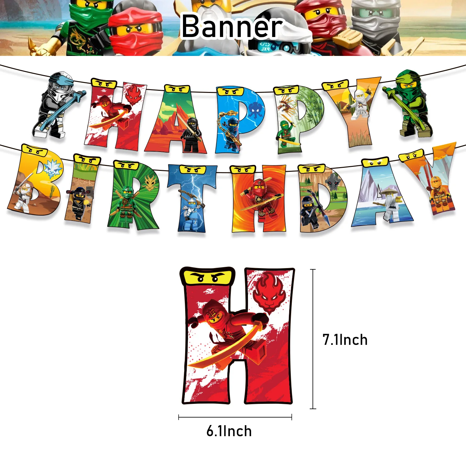 Ninjago-Themen Geburtstagsdekorations-Set mit Hängebanner, Kuchenaufsatz, Ballon, Spiral-Hängeornament, HD-gedrucktes Dekorationszubehör für Innenräume – Detail 5