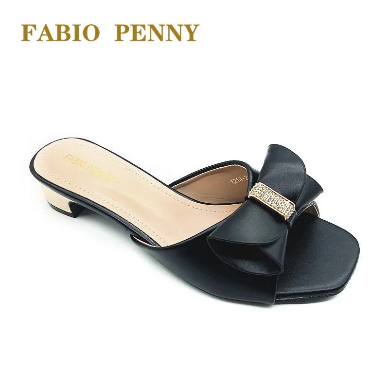 FABIO PENNY new bow design solid-color elegant party ladies\' low-heeled slippers and dinner party mid-heeled sandals