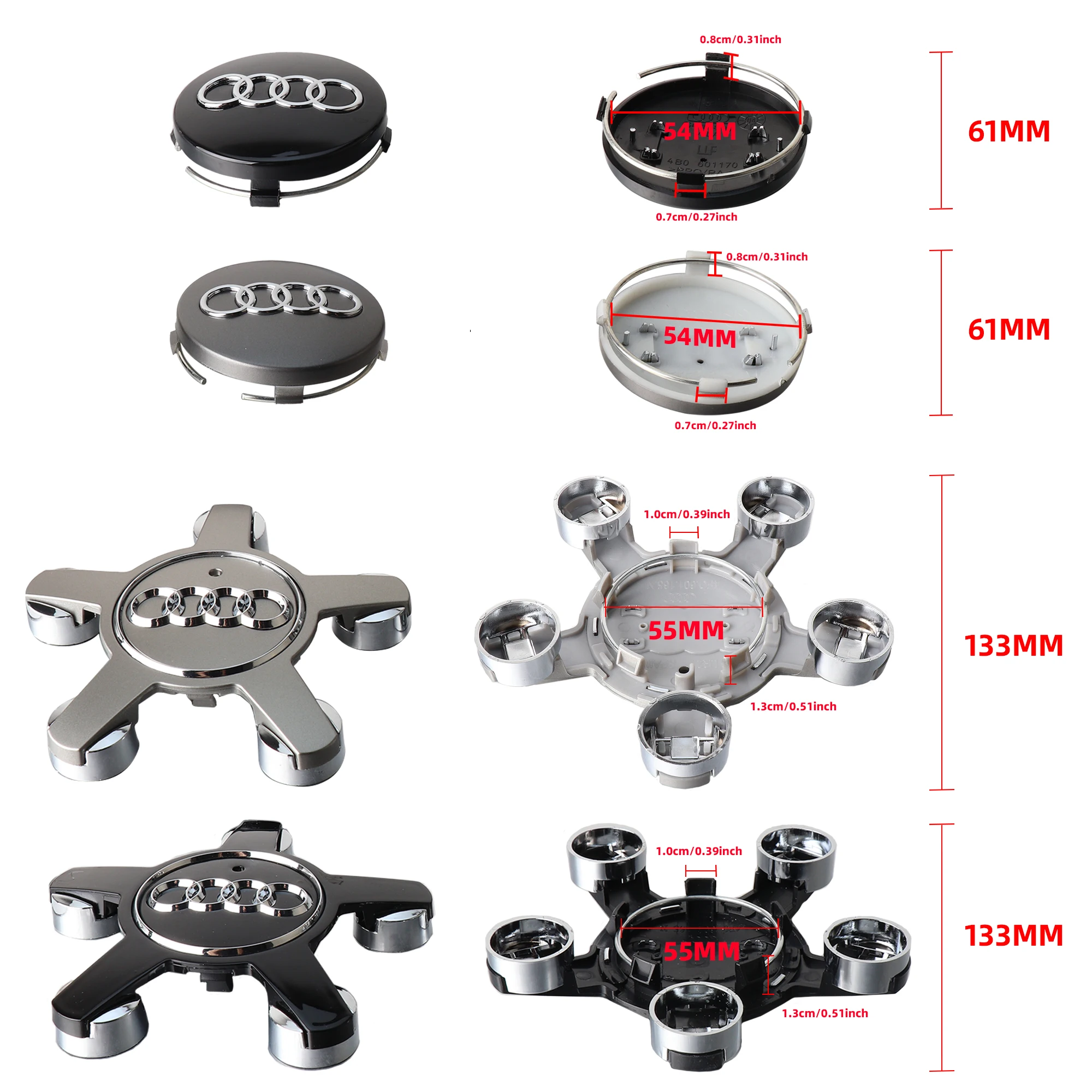 55/59mm Car Styling Car Wheel Center Hub Cap Cover Badge Center Cover For Audi A4 B8 A3 8P S C6 A5 Q5 A1 Q3 C7 8V B9 B7 B6 C5 TT