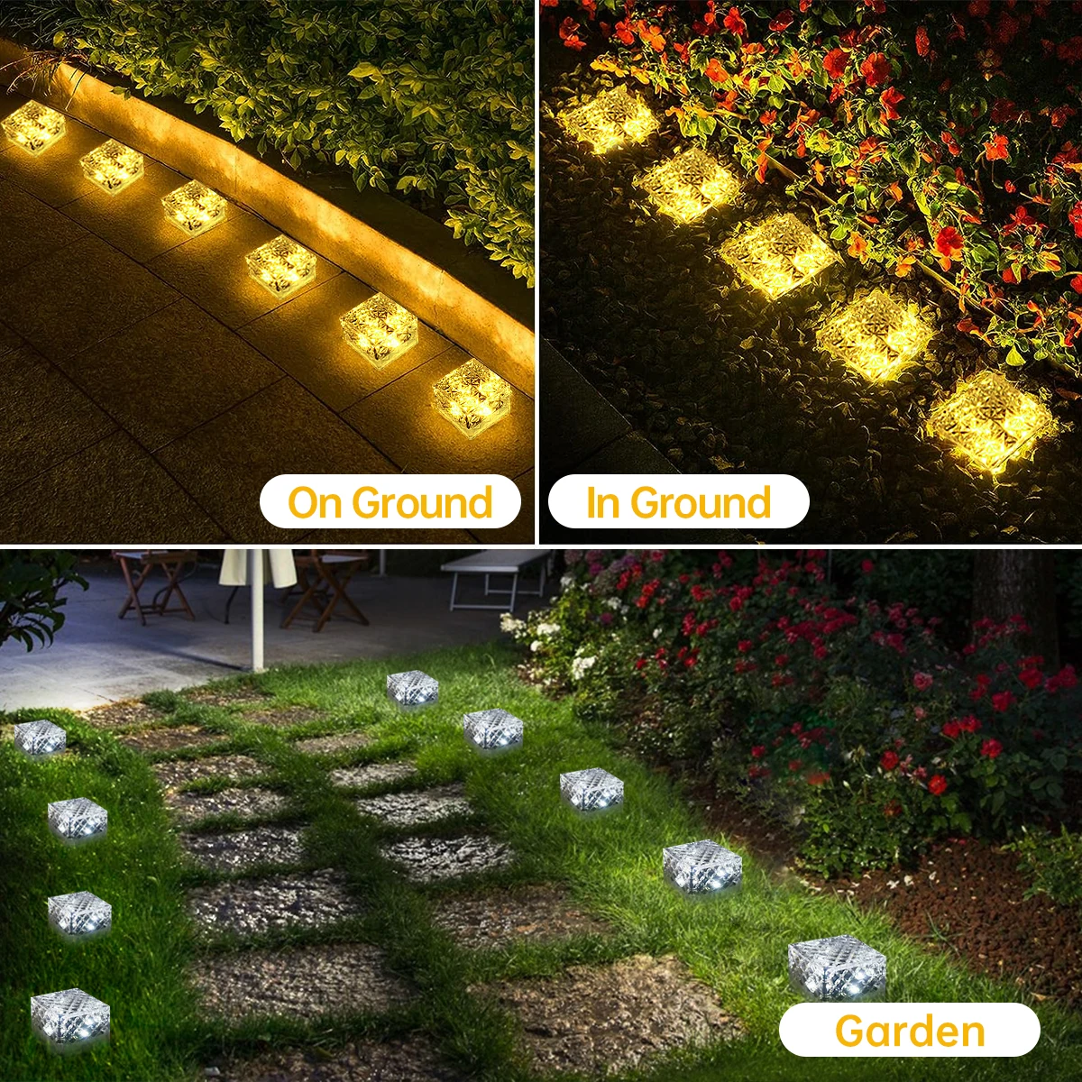 Lumières solaires en brique encastrées pour chemin de jardin, pavé de cour, éclairage de route, décoration de jardin, 4 pièces