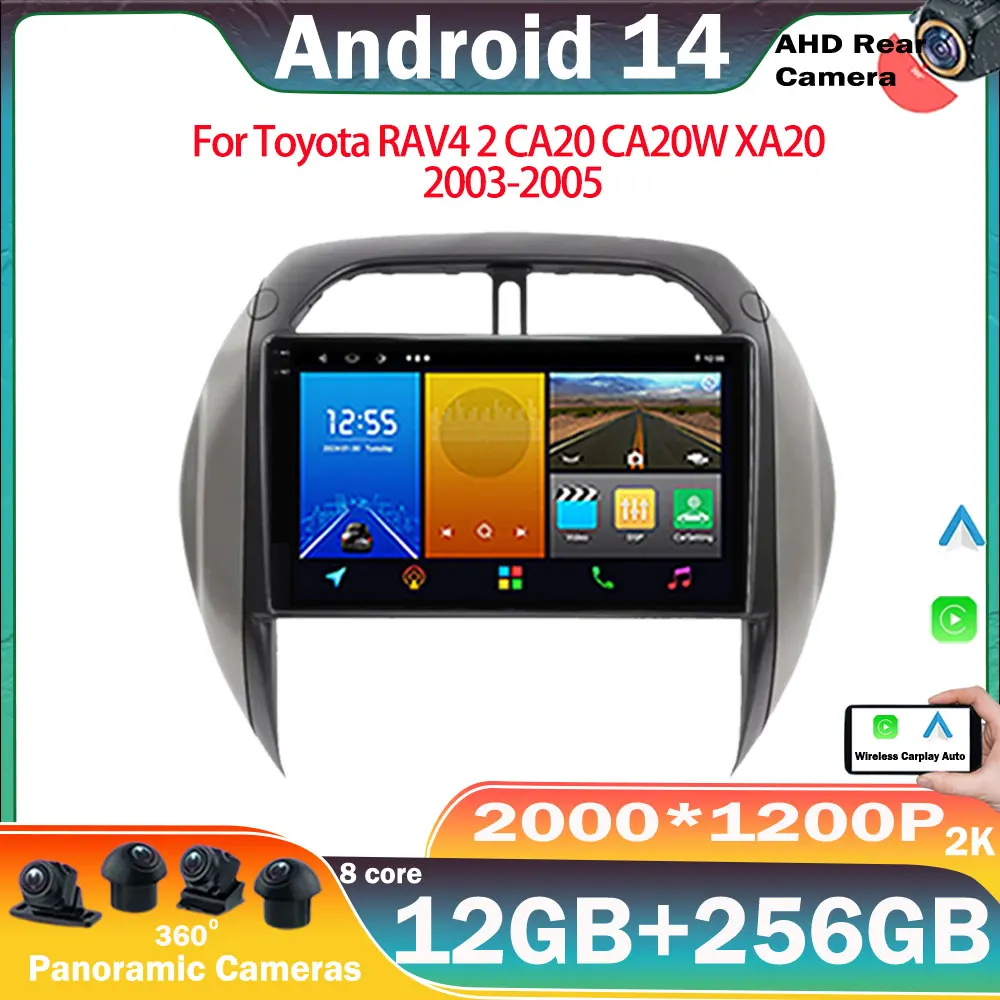 Android 14 Car For Toyota RAV4 2 CA20 CA20W XA20 2003-2005 Auto Multimedia Video Player Navigation GPS Carplay Head Unit 4G WiFi