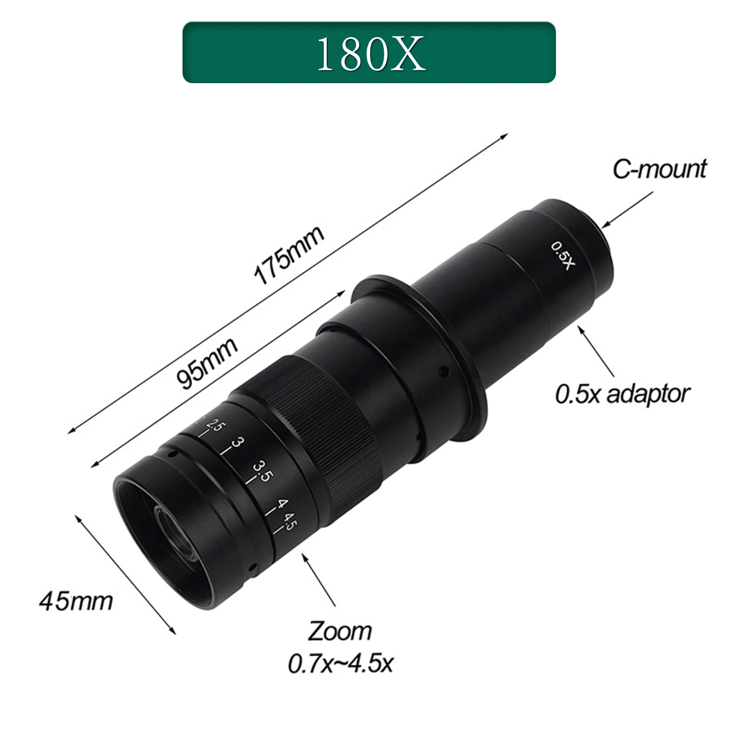 180X C-Mount Zooom عدسة 42 مللي متر قابل للتعديل المجهر العدسة 10-15 سنتيمتر مسافة العمل مايكرو نطاق اكسسوارات الهاتف PCB إصلاح