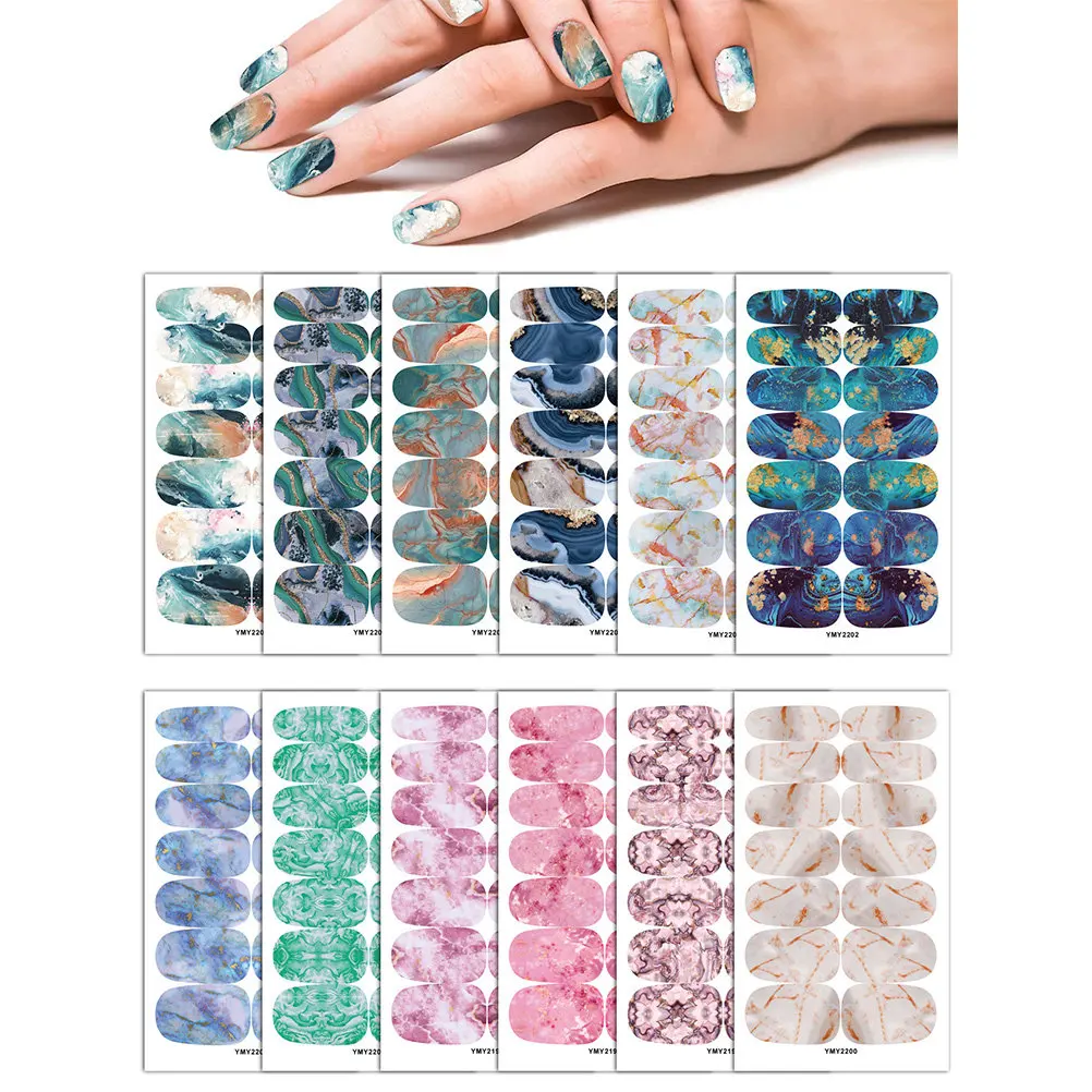 

12 шт. наклеек для ногтей с полным покрытием, мраморный дизайн, самоклеящиеся, для самостоятельного маникюра, декоративная фольга для женщин, стильный подарок