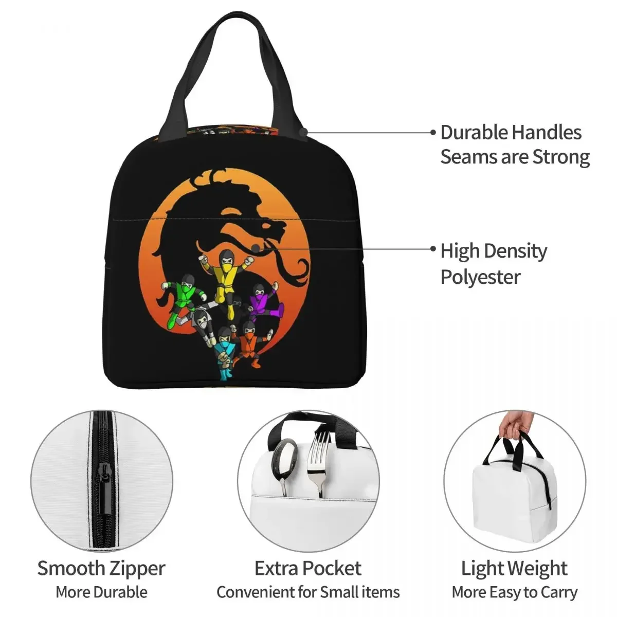 Mortal Kombat Logo Insulated Lunch Bags Waterproof Picnic Bag Thermal Cooler Lunch Box Lunch Tote for Woman Work Children School