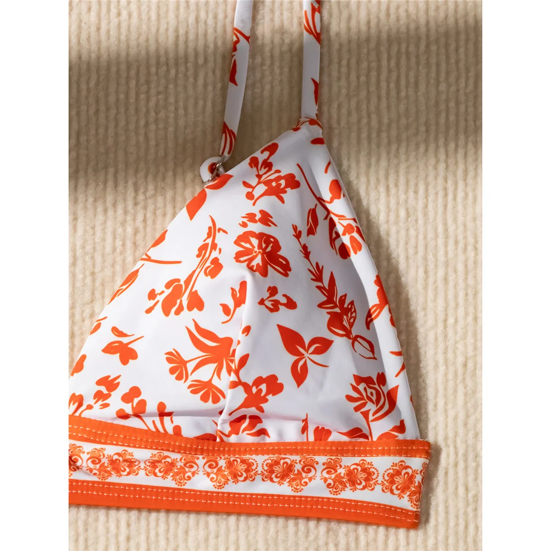 Blumenmuster, hoch geschnitten, mittelhoher Bund, Damen-Badeanzug, Bikini, zweiteiliges Bikini-Set, Badebekleidung, Badeanzug, Modell V5338. – Detail 15