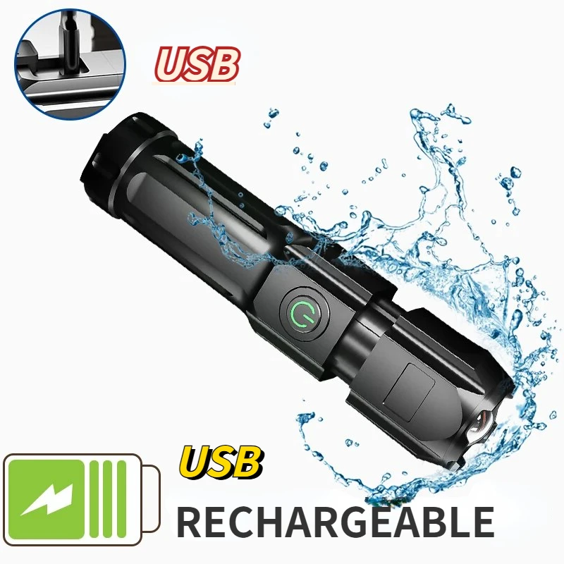 18650 Waterproof Zoom Fishing Hunting Camping 100,000 Lumens Tactical Flashlight LED FL Powerful LED Flashlight Rechargeable USB