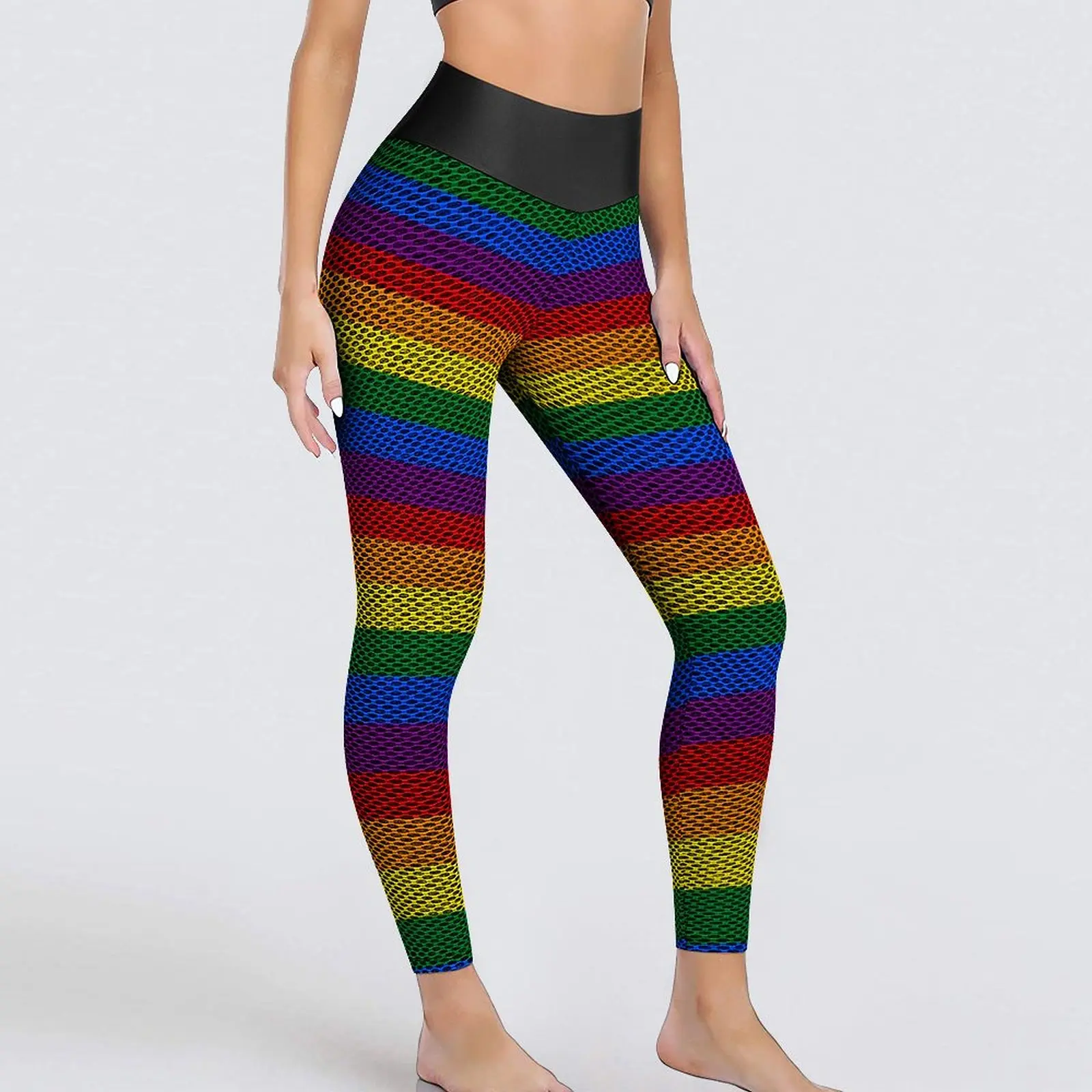 Classic Rainbow Print Yoga Pants Colorful Stripes Leggings Sexy High Waist Vintage Yoga Sport Legging Quick-Dry Workout Leggins