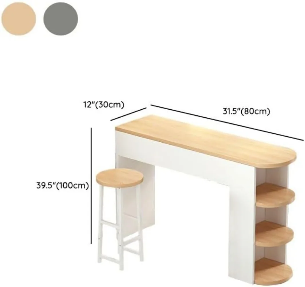 Bartafel en stoelenset, moderne woonkamer bartafelset met opbergplanken en 2 rugloze kussenkrukken voor huis en keuken